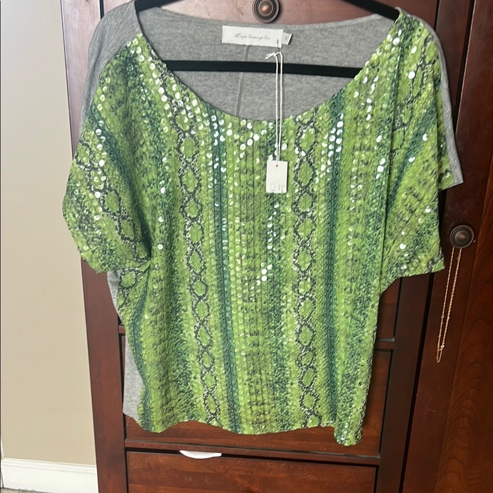 Green Sequin Snake Print Top
